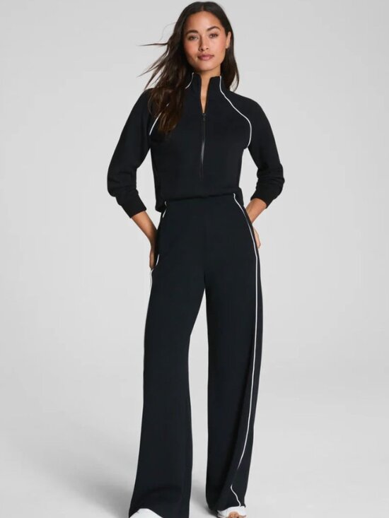 SPANX Pants - SPANX Airpique Black Long-Sleeve Jumpsuit with White Piping Large